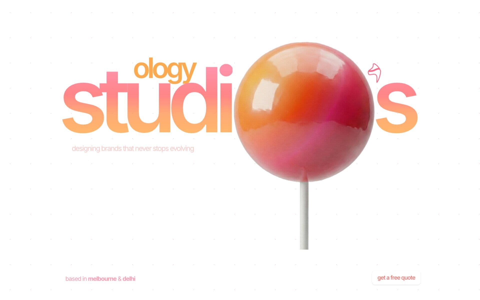 Ology Studios modern website hero with the studios wordmark and a glossy lollipop
